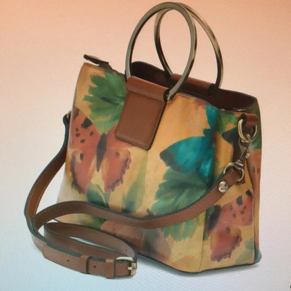 Patricia Nash Floral Print with Butterfly Design Satchel Circular Handles BNWT - Picture 2 of 10